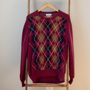 Barneys New York Men's Burgundy Argyle Sweater